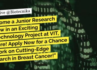 VIT Vellore Molecular Biology, Genetics & Biochemistry JRF Job – Applications Invited "Become a Junior Research Fellow in an Exciting Biotechnology Project at VIT, Vellore! Apply Now for a Chance to Work on Cutting-Edge Research in Breast Cancer!"