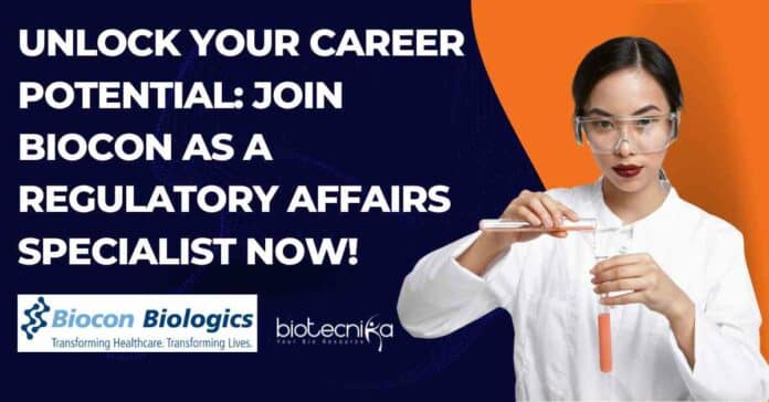 Biocon Regulatory Affairs Specialist