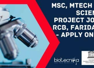 MSc, MTech Life Sciences Project Job at RCB, Faridabad – Apply Online RCB Faridabad Project Job