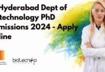 IIT Hyderabad Dept of Biotechnology PhD Admissions 2024 - Apply Online