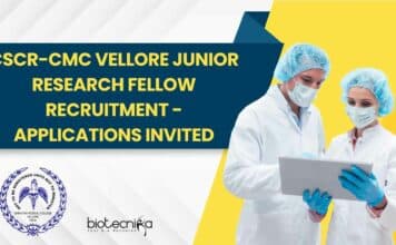 CSCR-CMC Vellore Junior Research Fellow Recruitment - Applications Invited