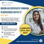 Biocon KGI Certificate Program in Biosciences Batch 27 | Admissions Open Biocon Biosciences KGI Certificate