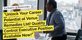 Venus Remedies QC Executive Job Opening - Apply Now