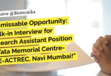 ACTREC Research Assistant Life Sciences - Attend Walk-IN