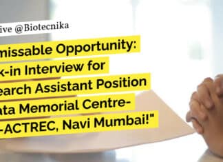 ACTREC Research Assistant Life Sciences - Attend Walk-IN