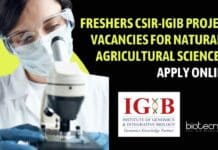 Freshers IGIB Project Vacancies For Natural & Agricultural Sciences - Apply Online
