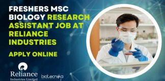 Freshers MSc Biology Research Assistant