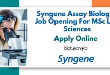 Syngene Assay Biologist Job Opening For MSc Life Sciences – Apply Online Syngene Assay Biologist Job Opening