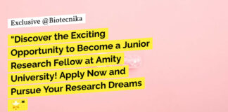 Amity Institute of Pharmacy Life Sciences & Biotech Research Fellow Job Opening - Apply Online