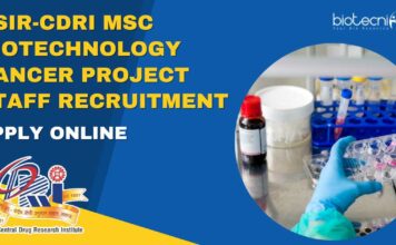 CSIR-CDRI MSc Biotechnology Cancer Project Staff Recruitment – Apply Online CSIR-CDRI MSc Biotechnology Project