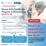 Biocon Batch 28 KGI Certificate Program in Biosciences