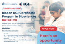 Biocon Batch 28 KGI Certificate Program in Biosciences