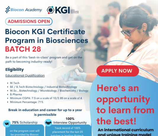 Biocon Batch 28 KGI Certificate Program in Biosciences