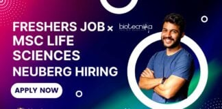 Freshers MSc Life Science Opportunity