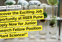 Exciting Job Opportunity at IISER Pune – Apply Now for Junior Research Fellow Position IISER Pune BTech Project Vacancy - Life Sciences & Biotechnology Apply