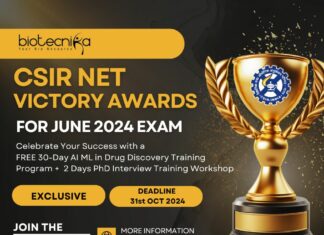 CSIR NET June 2024 Victory Awards – Celebrate Your Success with FREE Access To 30-Days AI ML in Drug Discovery Training Program + 2 Days PhD Interview Training Workshop CSIR NET June 2024 Victory