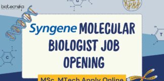 Syngene Molecular Biologist Job Opening