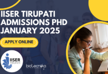 IISER Tirupati Admissions PhD January 2025 – Apply Online IISER Tirupati Admissions 2025