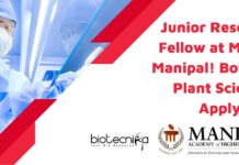 Plant Sciences JRF MAHE