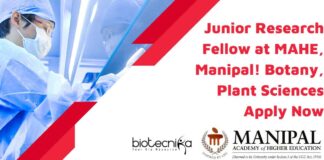 Plant Sciences JRF MAHE