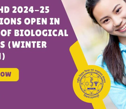 NISER PhD 2024-25 Admissions Open in School of Biological Sciences (Winter Session), Apply Online
