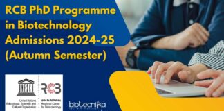RCB PhD Biotechnology Admissions 2024-25