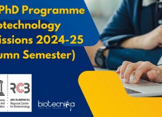 RCB PhD Biotechnology Admissions 2024-25