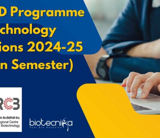 RCB PhD Biotechnology Admissions 2024-25
