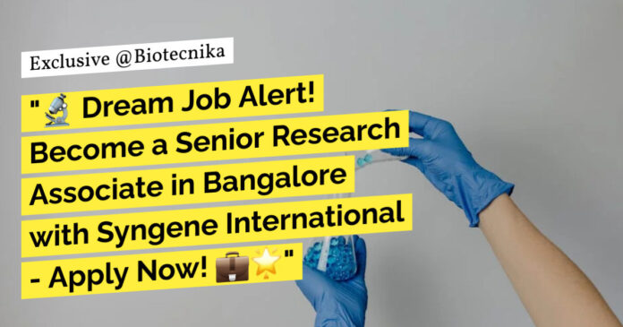 Syngene Cell Biology Jobs, Research Associate Job For MSc & MTech - Apply Online