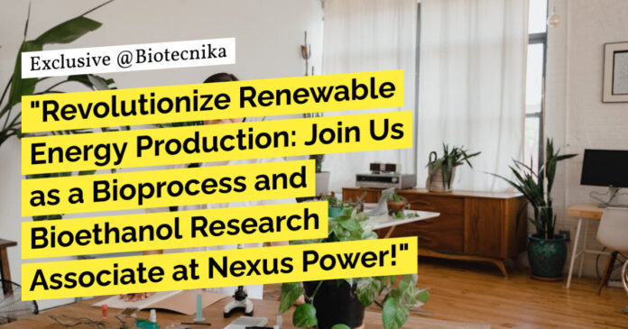 Nexus Power Hiring For Bioprocess and Bioethanol Research Associate - Apply Now
