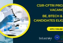 CSIR-CFTRI Project Vacancies - BE, BTech & MSc Candidates Apply Online