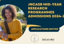 JNCASR Research Programmes Admissions