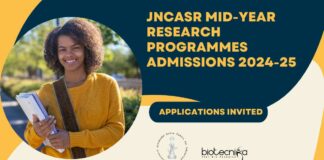 JNCASR Research Programmes Admissions