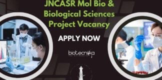 JNCASR Mol Bio Project Job, Biological Sciences Apply Now
