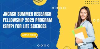 JNCASR Summer Research Fellowship 2025 Program (SRFP) - Life Sciences