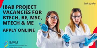 IBAB Project Vacancies For BE, BTech, MSc & MTech - Apply Online