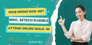 Non-NET Project Vacancy at NIAB - MSc, MTech Apply & Attend Online Walk-In