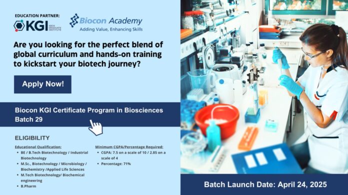 Biocon Batch 29 KGI Certificate Program in Biosciences Admissions Open NEWWW