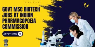 Govt MSc Biotech Jobs at Indian Pharmacopoeia Commission