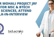 IISER Mohali Project JRF Job For MSc & BTech Life Sciences, Attend Walk-In-Interview IISER Mohali Project JRF Job