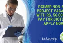 PGIMER Non-Med Project Vacancy With Rs. 56,000 pm Pay For Biotech, Apply Now PGIMER Non-Med Project Vacancy