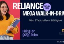 Reliance Mega Walk-In-Drive – Hiring For QC/QC Roles | MSc, BTech, MTech, BE Eligible Reliance Walk-In-Drive Jan 2025