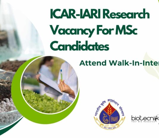 ICAR-IARI Research Vacancy For MSc