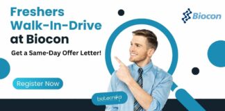 Freshers Walk-In-Drive at Biocon Bengaluru