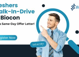 Freshers Walk-In-Drive at Biocon Bengaluru