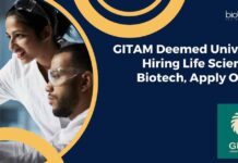GITAM Deemed University Hiring Life Sciences & Biotech, Apply Online! GITAM Deemed University Hiring