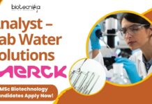 Analyst – Lab Water Solutions Job at Merk, MSc Biotechnology Candidates Apply Now! Biotechnology Jobs at Merck - Apply for Analyst Role