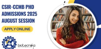 CSIR-CCMB PhD Admissions 2025 August Session
