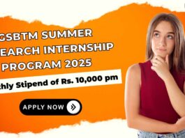 GSBTM Summer Research Internship Program 2025
