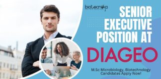 Senior Executive Position at Diageo- M.Sc Microbiology, Biotechnology Candidates Apply Now!